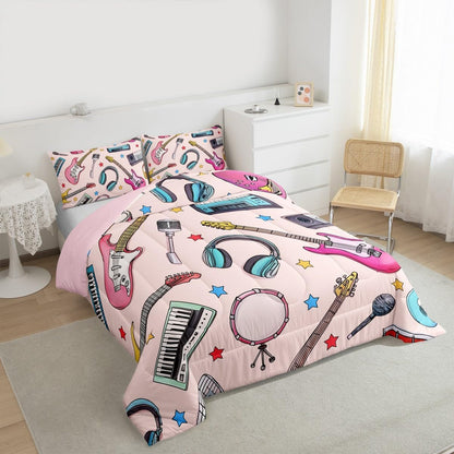 Erosebridal Drum Kit 3D Print Kids Comforter Sets Rock Music Themed Full Bedding Set for Boys Girls Musical Pattern Comforter Set,Colorful Retro Style Quilt Duvet 3 Pcs