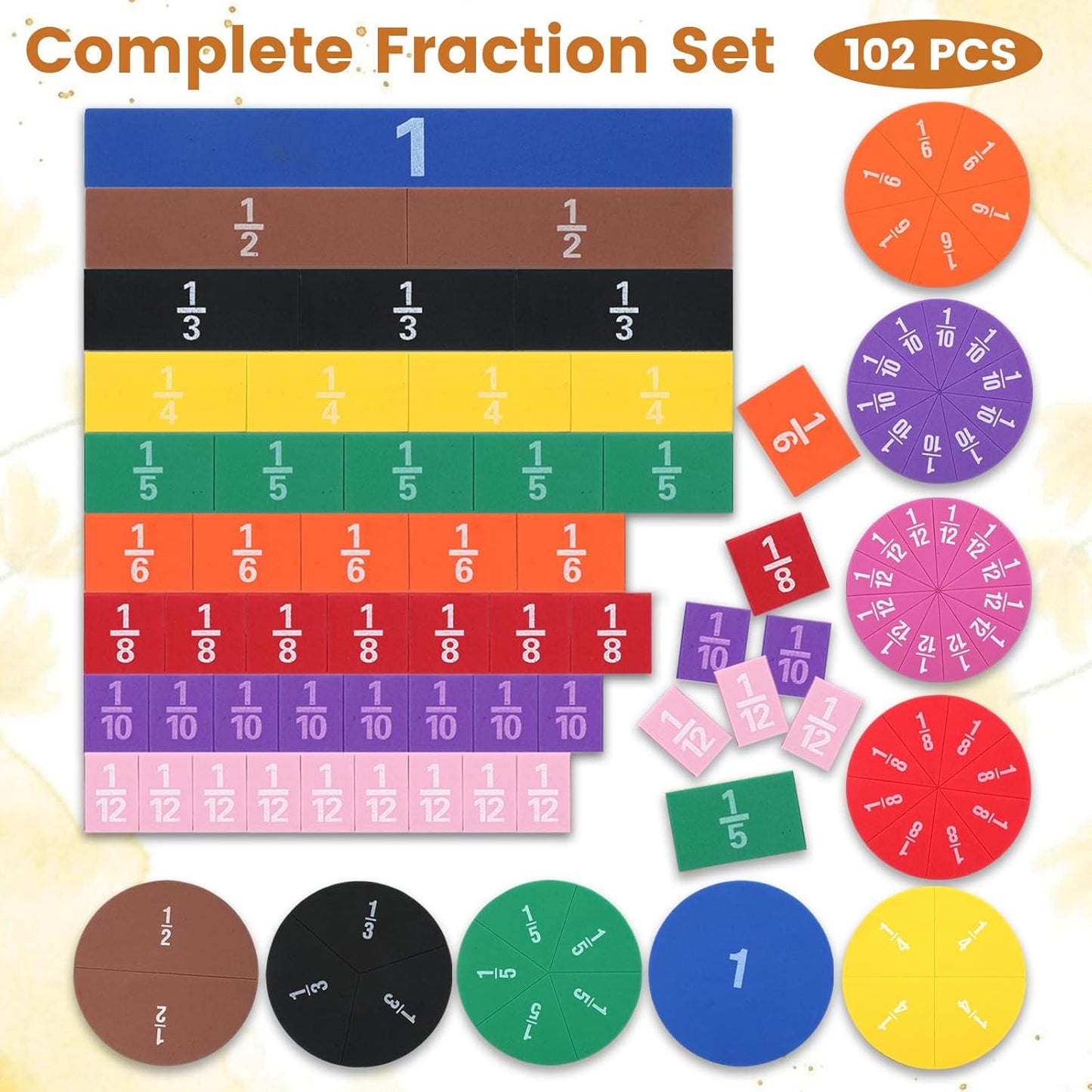 51 PCS Magnetic Fraction Tiles Circles, Fraction Circles Set Rainbow Math Manipulatives for Fraction Learning Math Practice Teacher Must Haves