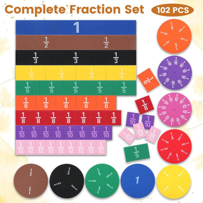 51 PCS Magnetic Fraction Tiles Circles, Fraction Circles Set Rainbow Math Manipulatives for Fraction Learning Math Practice Teacher Must Haves