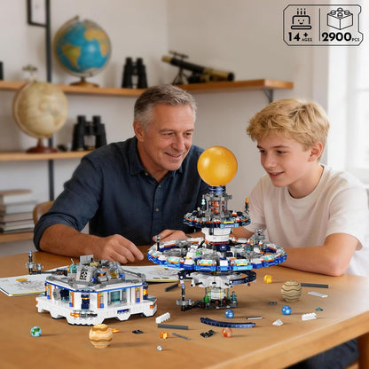 Rotating Solar System Building Set with LED Lights, 2900 PCS Collector's STEM Model Kit, 8 Orbiting Planets & Glowing Sun – Educational Gift for Adults, Kids 8+, Astronomy Enthusiasts