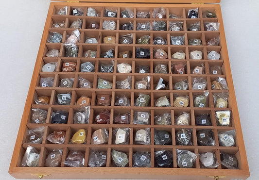 100 Rocks and Minerals Collection in Wooden Box Geology Civil Educational