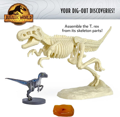 Jurassic World Dominion Dinosaur Dig – Blue, T. Rex & Amber | STEM Excavation Kit from Thames & Kosmos | Dig Out Prehistoric Treasures with Custom Jurassic World Tools | Safe, Dust-Free Activity