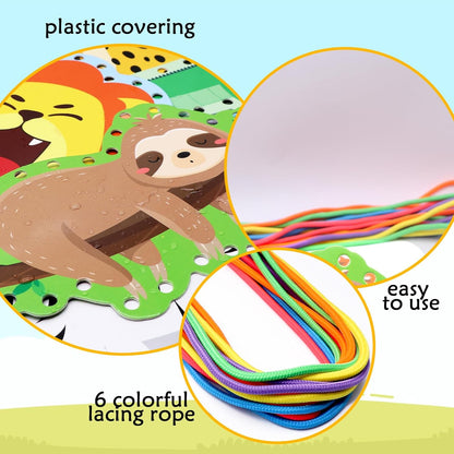 Jungle Animal Lacing Cards for Kids 12 Packs Double Sided Sewing Kits Lion Wild Animal Sewing Cards Educational & Learning Activities Fine Motor Skill for School Supplies Jungle Party Decor