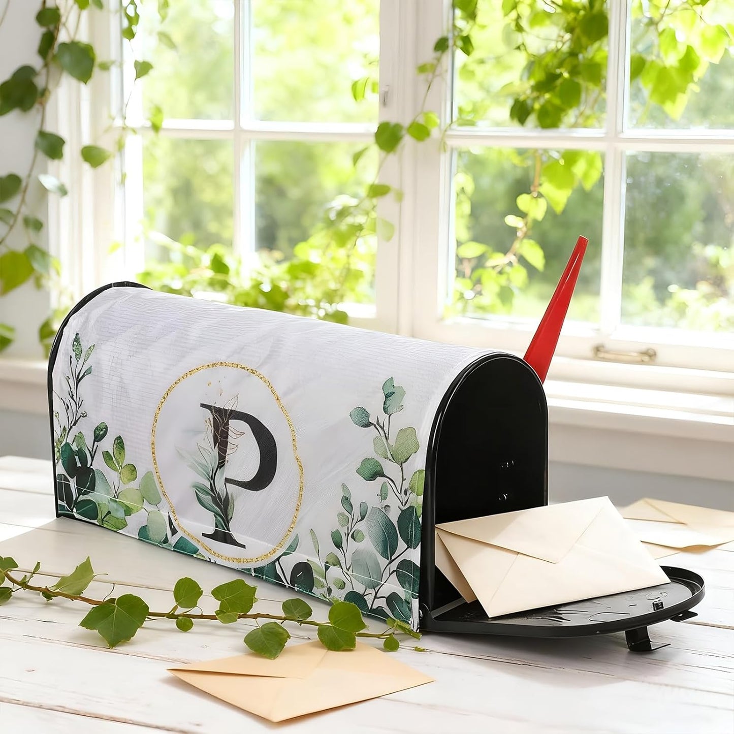 Tiamon Monogrammed L Mailbox Covers Magnetic Eucalyptus Welcome Letter Box Wrap Standard Size 21x18 Inch Spring Summer Leaves Mailbox Decor Eucalyptus Letter Numbers Decoration for Outdoor Garden Yard