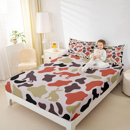 Manfei Musical Kids Fitted Sheet Full Size, MusicalGuitar Radio Drum Kit Headset Print Bedding Set 3pcs for Boys Girls, Rock Music Bed Cover with 2 Pillowcases, Soft Polyester Bedding, No Top Sheet