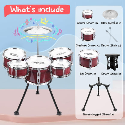 Upgraded Toddler Drum Set with Lights Kids Jazz Drum Kit, Musical Instrument Toys for Toddler 3-5 Boys Girls Christmas Birthday Gift
