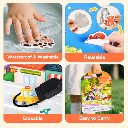 JoyCat Reusable Sticker Book Set (3-Pack): Farm, Pizza-Making, Weather - 90 Pcs Stickers for Toddlers, Kids Sticker Activity Book, Road Trip Travel Toys, Birthday Gifts for Boys and Girls