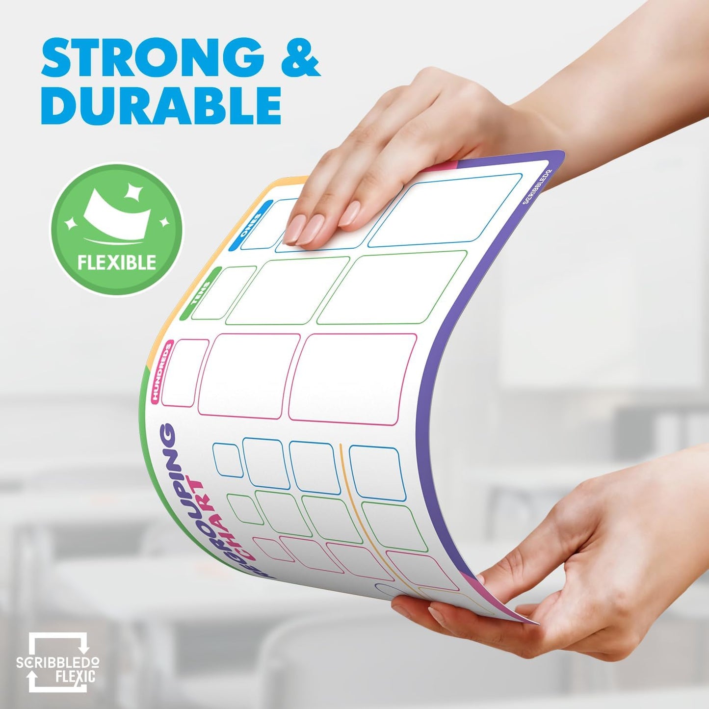 Scribbledo Place Value Chart & Regrouping Dry Erase Sheets Base Ten, Addition & Subtraction Math Practice for Kids, Classroom Supplies, Double Sided 10 Pack
