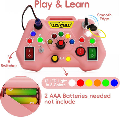 Toddler Busy Board With LED Light - Baby Game Sensory Toy,Light Switches Montessori Toy for 3 Year Old，Kids Educational Learning Activities Toys,Easter Basket Stuffers Ideas for 3 4 5 6 Boys Girls