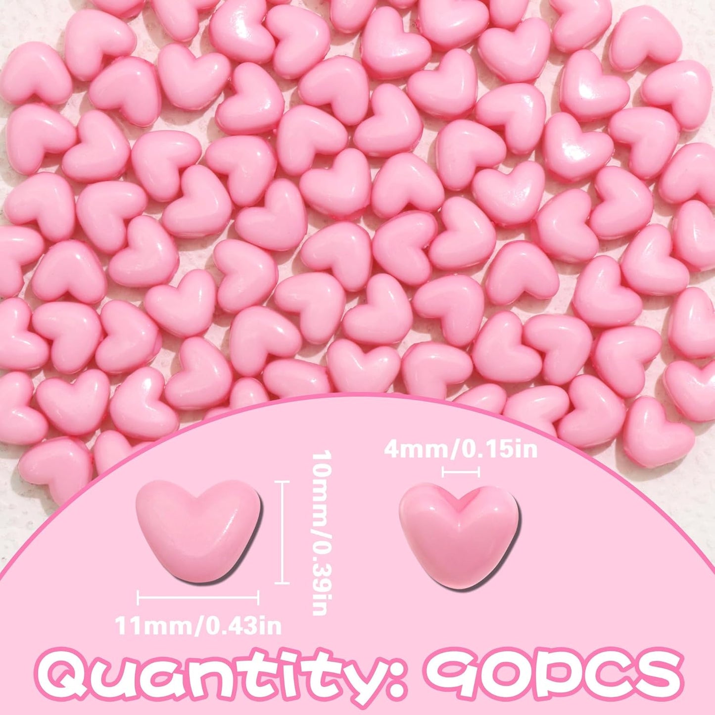 90PCS Light Pink Heart Beads for Braids Hair Jewelry Loc Dreadlock Accessories Cute Heart-Shaped Pony Bead