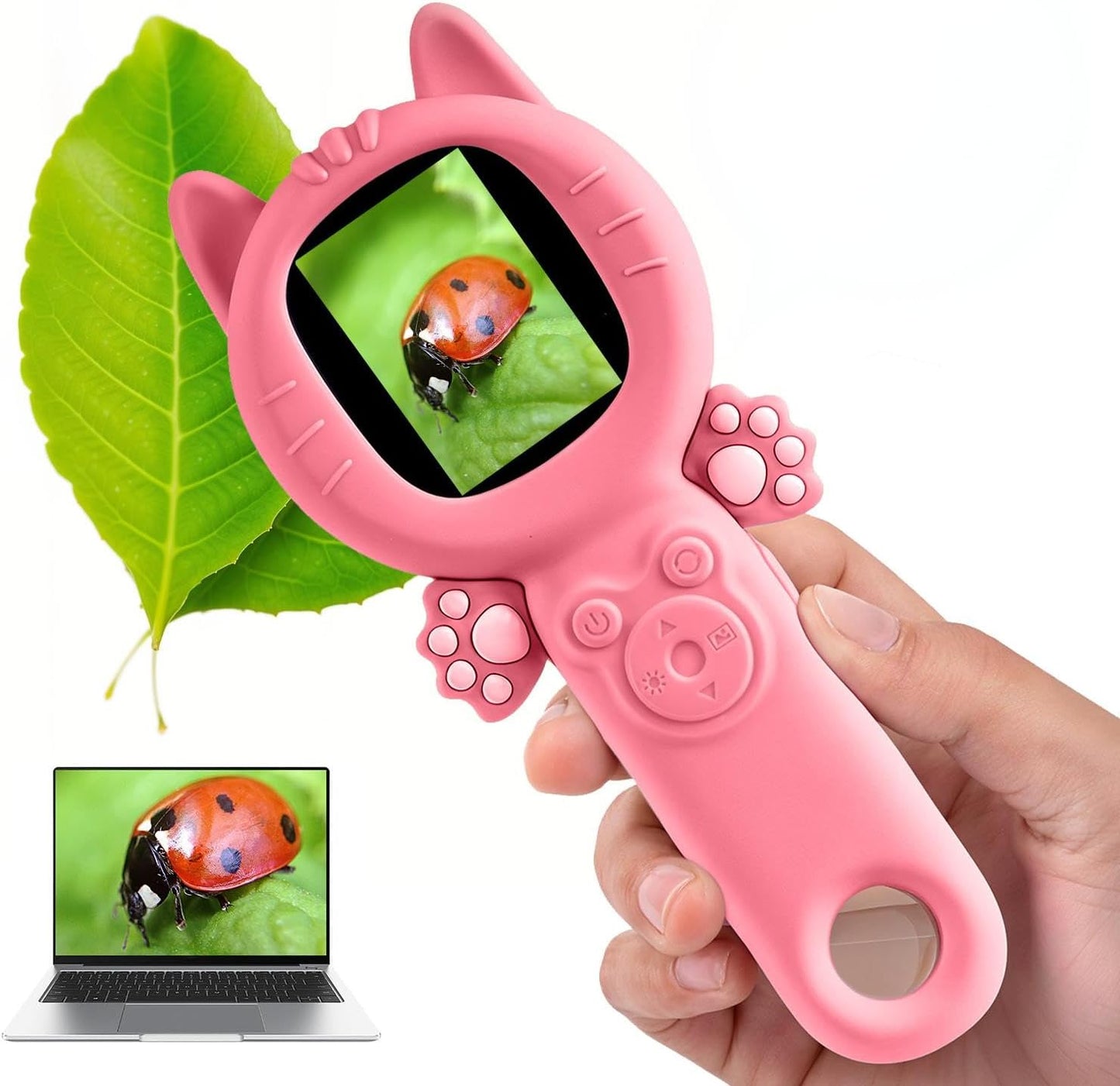 Kids Microscope – 500X Digital Pocket Handheld Microscope with Dual Cameras & Autofocus, STEM Educational Toy & Perfect Christmas Birthday Gift for Boys & Girls Ages 3 4 5 6 7 8 9 10(Pink)