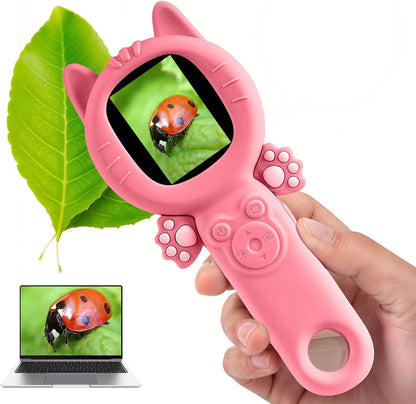 Kids Microscope – 500X Digital Pocket Handheld Microscope with Dual Cameras & Autofocus, STEM Educational Toy & Perfect Christmas Birthday Gift for Boys & Girls Ages 3 4 5 6 7 8 9 10(Pink)