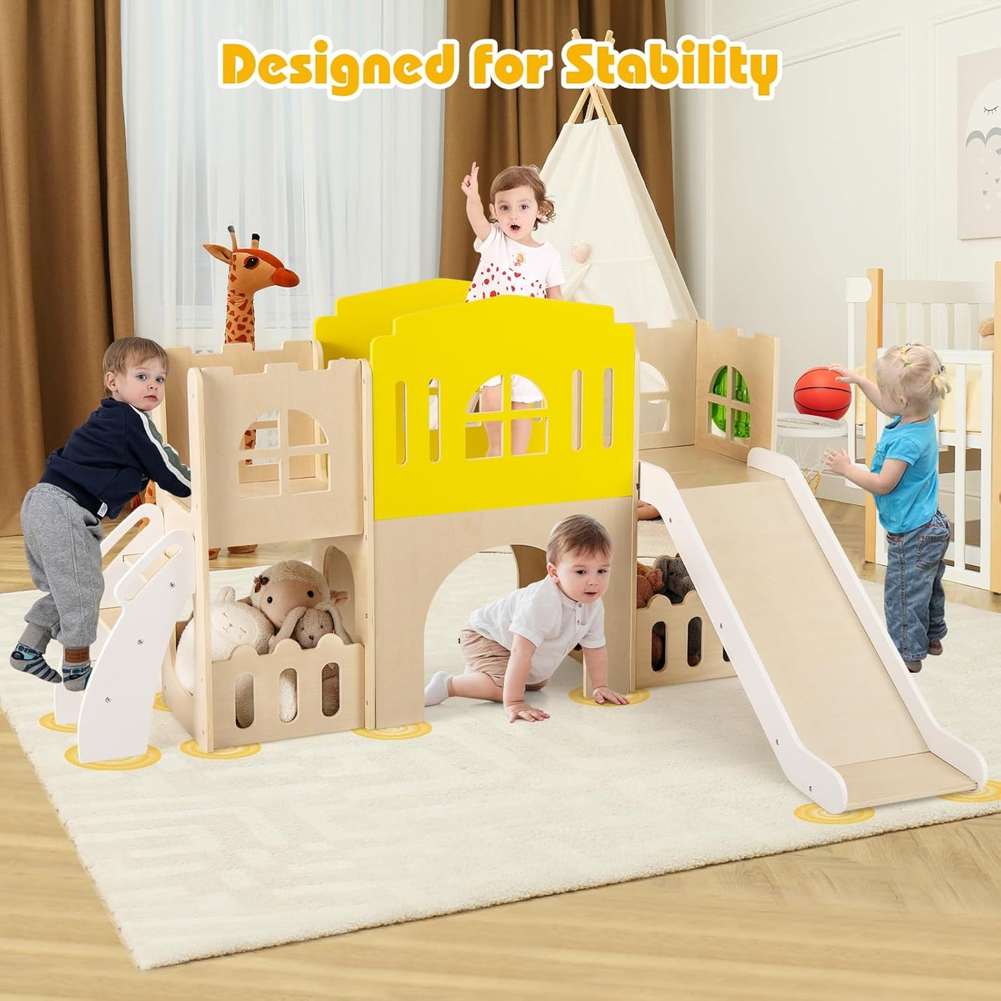 Costzon 8 in 1 Toddle Slide Playset, Freestanding Kids Slide w/Tunnel, Basketball Hoop, Toddler Climber Slide Playset Indoor Playground for Kids 1-3 w/Storage Space, Gifts for Boys Girls (Blue)