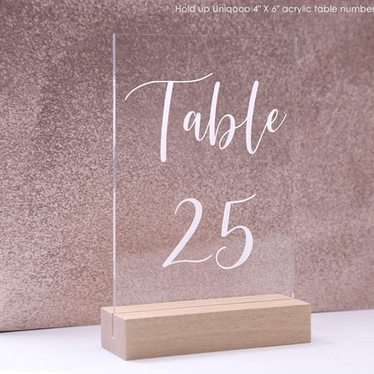 UNIQOOO 10 Pack 4" Gold Birch Wood Stands for Wedding Acrylic Sign, Wood Table Number Holders for 1/8 Thick Acrylic Sheets | Wedding Display Stand, Card Holder for Bar Menu, Retail Sign, Party