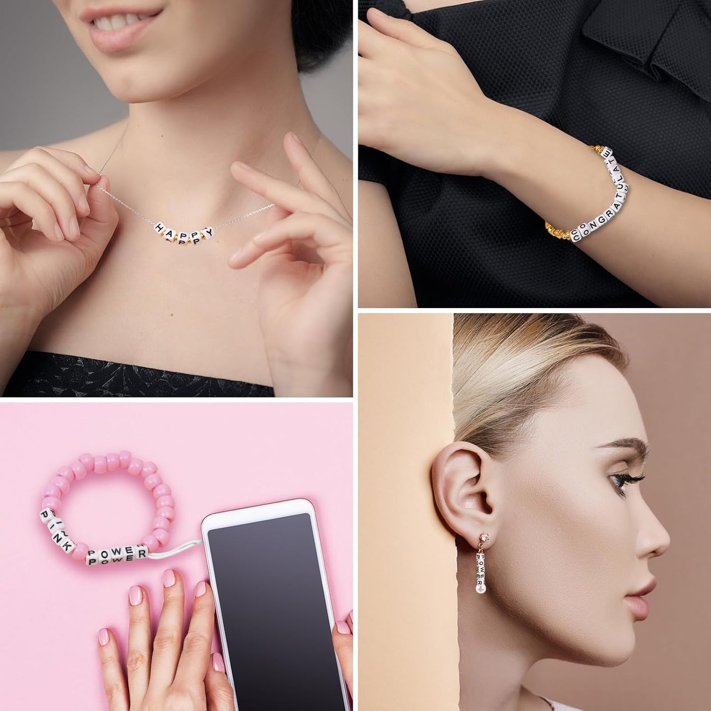 Letter Beads, Augshy 1400 Pcs Morandi Cube Alphabet Bead,Square Letter Beads with 1 Roll 10M Crystal String Cord (6mm)