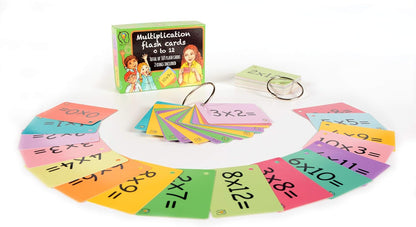 Times Tables Flashcards, one Set of 0-12 Times Tables Cards, 169 Double Sided Multiplication Flashcards with 2 Rings Included to organise Cards