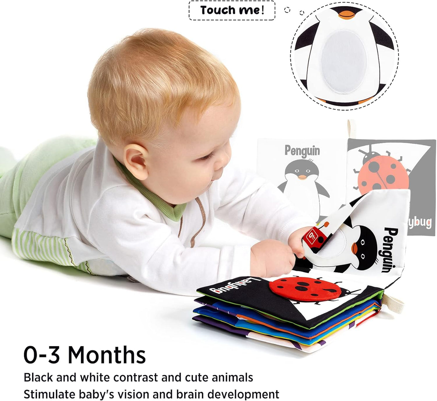 beiens High Contrast Black and White Baby Book - Touch and Feel Crinkle Sensory Toy - Visual Stimulation Interactive Montessori Toys for 0-12 Months Infant Newborn - Baby Gift for Boys Girls