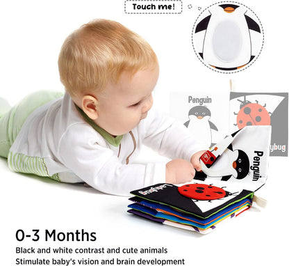 beiens High Contrast Black and White Baby Book - Touch and Feel Crinkle Sensory Toy - Visual Stimulation Interactive Montessori Toys for 0-12 Months Infant Newborn - Baby Gift for Boys Girls