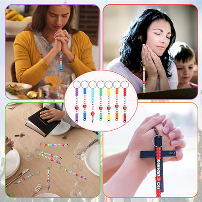 Halloscume 36 Sets First Holy Communion Christian Keychain Making Kit Craft Jesus Loves Me DIY Religious Bible Verse Beads Keychains Inspirational Key Ring Gifts for Church Party Favor Jesus