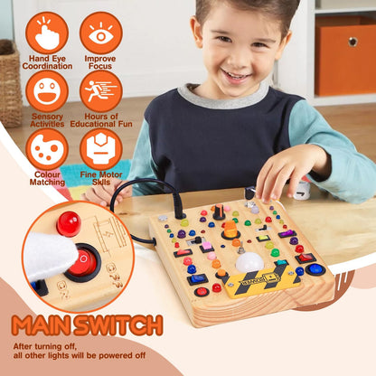 25 in 1 Busy Board with 13 LED Light Switches and 12 Activity, Montessori Toys for 1 2 3 Years Old, Wooden Sensory Board, Toddlers Travel Toys for 1+ Year Old Boy & Girl Birthday Gift（Extra-Large）