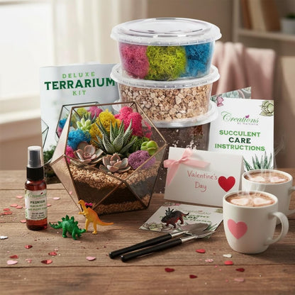Creations by Nathalie – DIY Large Terrarium Starter Kit with Soil, Moss, Pebbles, Healing Crystal, Tools & Supplies – Terrarium Kit for Adults & Teens, Handcrafted in USA