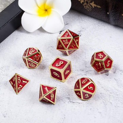 DnDnD Heavy Polyhedral Metal Dice Set with Metal Box, 7-die Shiny Blue Surface with Golden Number for RPG,Dungeons and Dragons,Pathfinder,Shadowrun,D&D,Role Palying Game and Math Teaching - Colors B