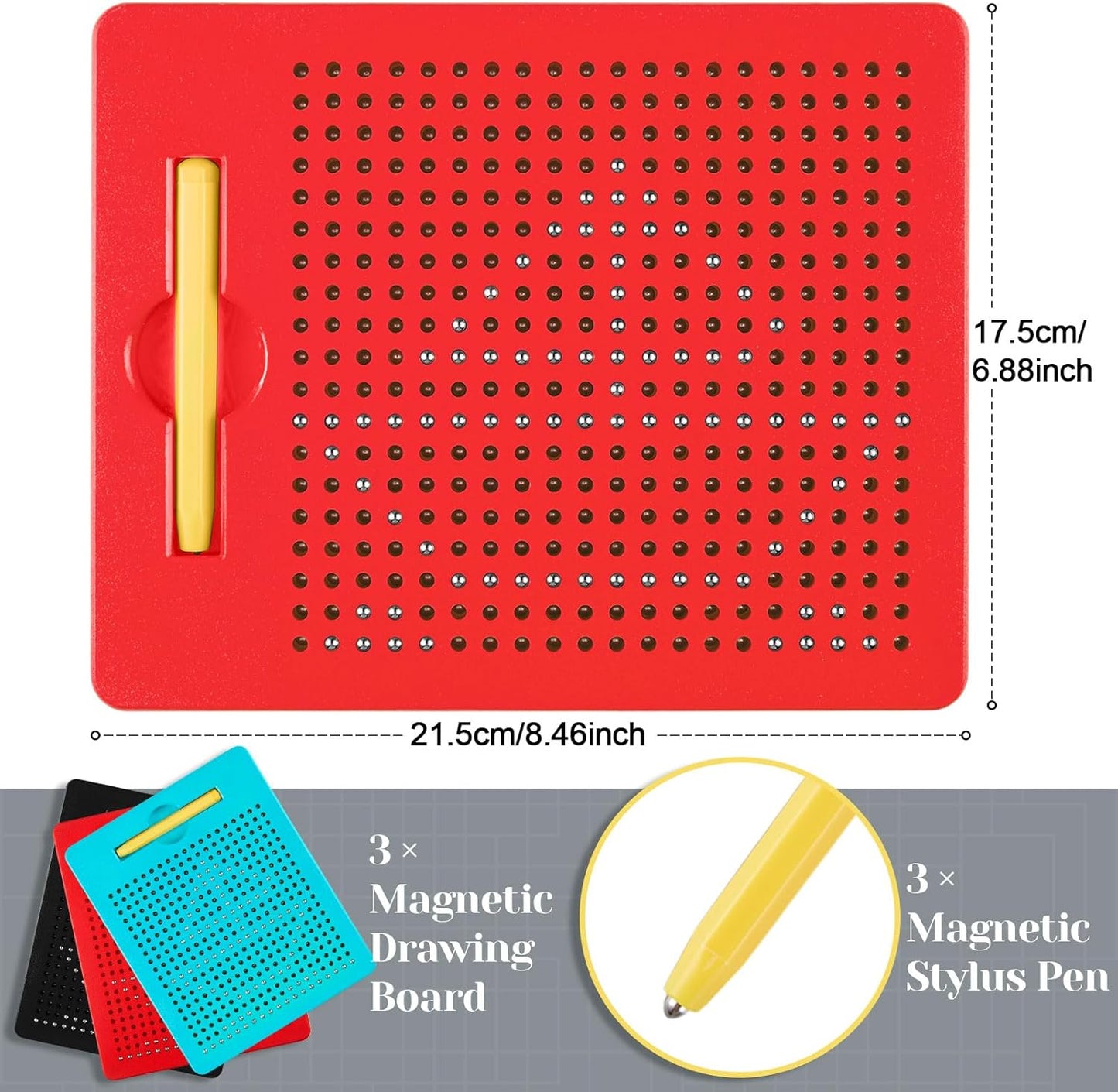 Yexiya 3 Pcs Magnetic Drawing Board for Kids, Toddler Travel Drawing Kit Magnet Sketch Thread Board with Stylus Pen and Beads Toy for Child Quiet Time Activities (7 x 8.5 Inches,Blue)