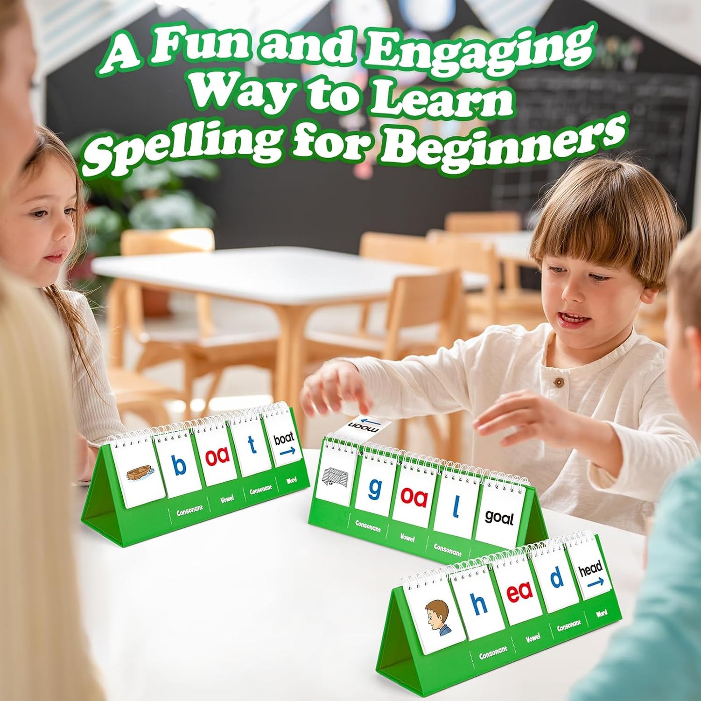 Aizweb CVC Word Games Kindergarten,Phonics Games Flash Cards for Preschool Classroom,Learn to Read,Reading Manipulative Spelling Educational Toy Learning Activities Speech Therapy School Supplies