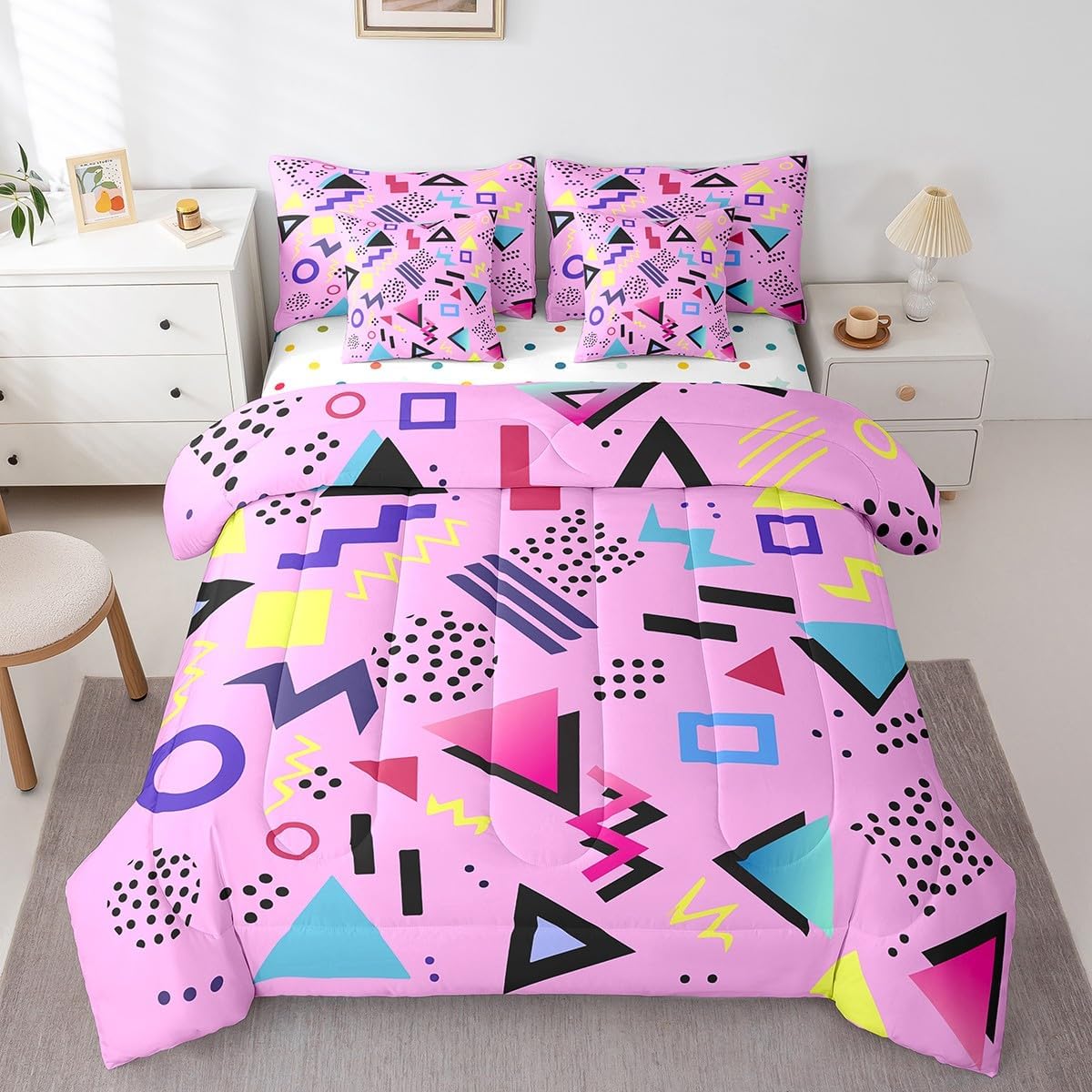 Erosebridal Chemical Equation Bed in a Bag Queen Comforter Set 7 Piece,Chemistry Bedding Sets Science Students Learning Gift Sheet Set with Comforter,Molecular Formula Education Bed Set - Colors A