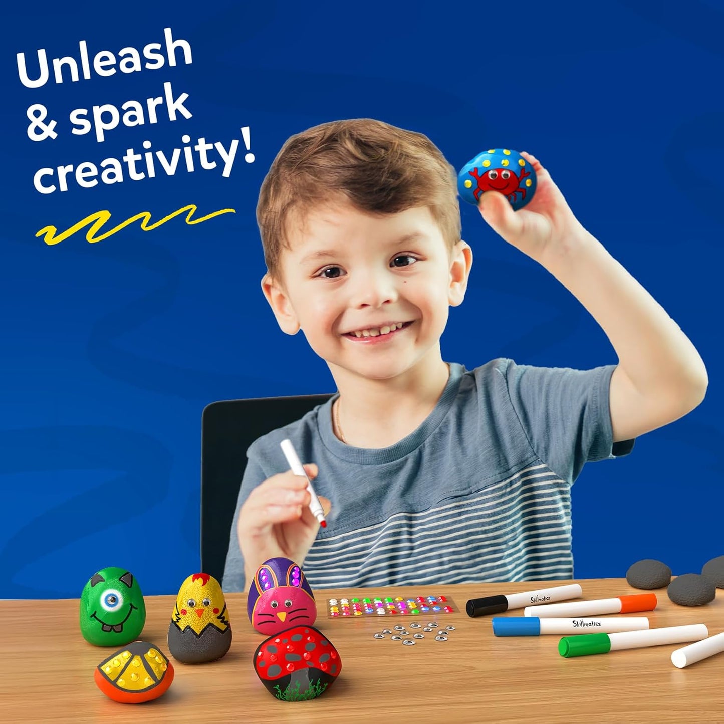 Skillmatics Rock Painting Kit - Mess-Free Art & Craft Kit for Girls & Boys, Craft Kits & Supplies, DIY Creative Activity, Screen-Free Fun, Gifts for Kids Ages 4, 5, 6, 7, 8, 9, 10, 11,12