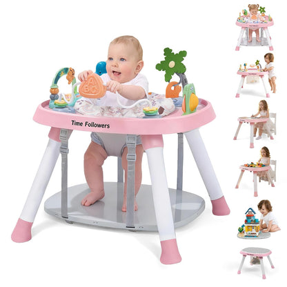 Time Followers® 6-in-1 Baby Activity Center | 4 Stage Montessori-Inspired Toys | Grow Stationary Standing Toddler Table | Jumpers & Bouncers | Must Have for Boy & Girl 6, 12, 24+ Month Old (White)