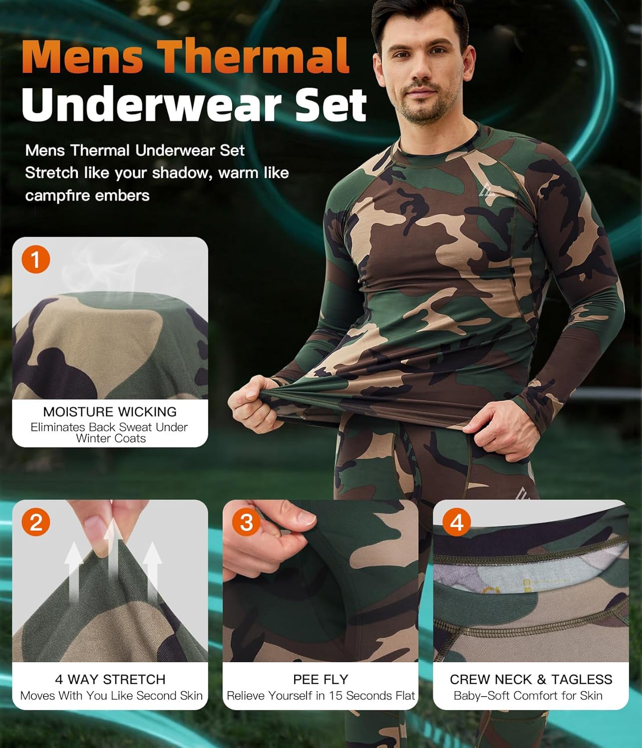 CL convallaria Thermal Underwear Long Johns Set Mens Winter Gift Hunting Gear Sport Base Layer Bottom Top - Colors B