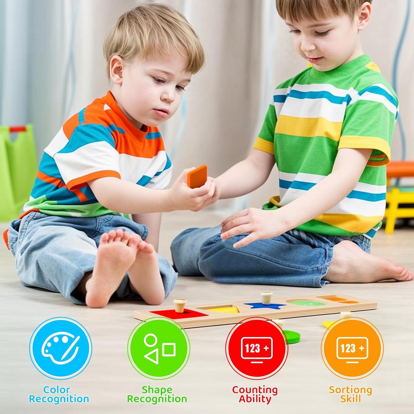 First Jumbo Knob Wooden Shape Puzzle for Toddlers 1-3,Montessori Toddler Puzzle Toys for1-2 Year Old,Preschool Learning Peg Puzzles Toys for Baby Kids