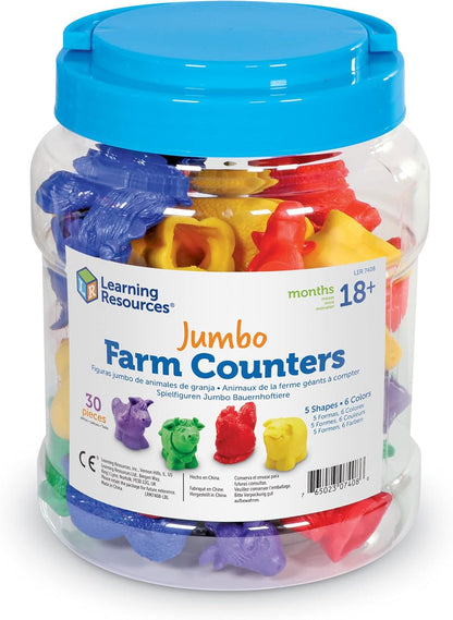 Learning Resources Jumbo Farm Counters, Farm Animals - 30 Pieces, Ages 18+ months Toddler Learning Toys, Preschool Toys, 5 Animals in 6 Colors