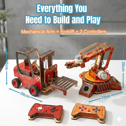 STEM Robotic Arm Kit for Kids 8+, RC Robot Building Kit, Mechanical Grabber Toy with 360° Rotation, Wooden Engineering Set