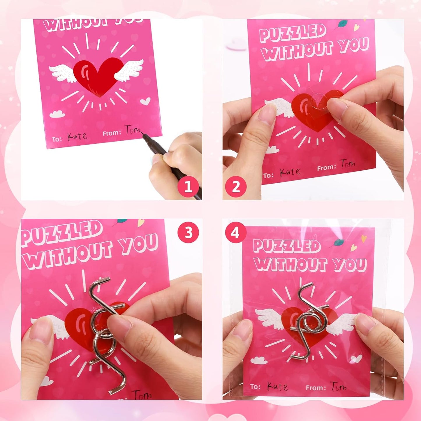 Fancy Land 24 Pack Valentines Gifts for Kids Classroom Metal Puzzles Brain Teasers Kids Valentines Day Cards for School Exchange Gifts Party Favors