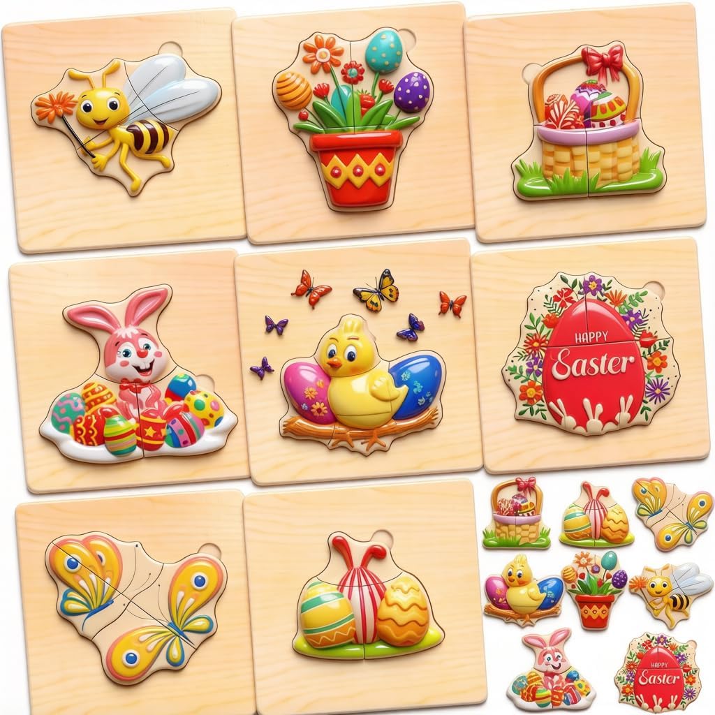 8pcs Wooden Puzzles for Toddlers 1-3, Toddler Puzzles Ages 2-4, Montessori Toys for 1-3+ Years Girl Boy, Sea Animal Puzzle for Kids, Jigsaw Puzzle Educational Toys Preschool for 1-4