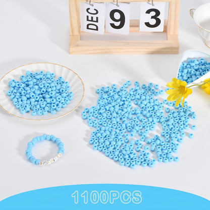 1100Pcs Red Pony Beads 6x9mm Large Hole Plastic Hair Beads for Braids, Kandi Bracelets, Keychains, Jewelry Making