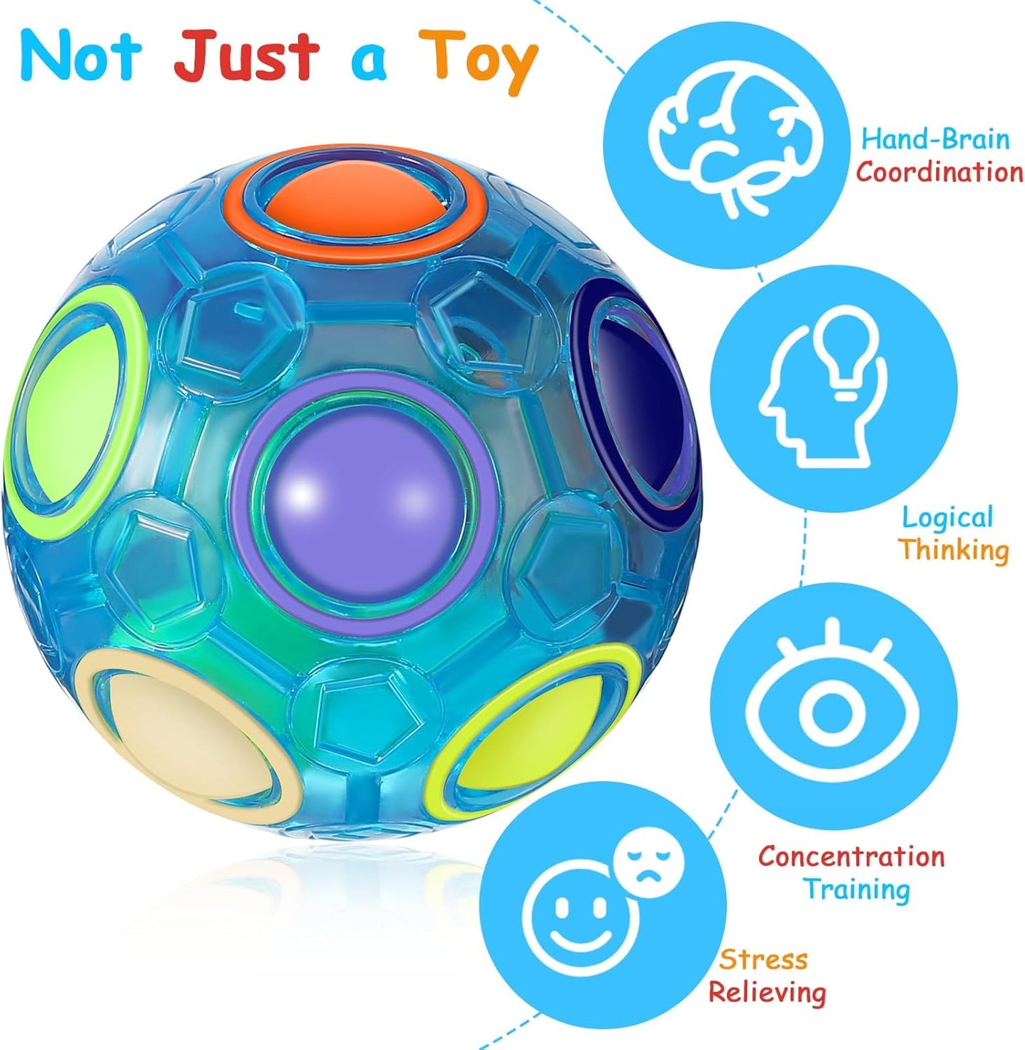 12 Pack Rainbow Puzzle Magic Ball With 2 Pcs Pouches - Fidget Toy for Boys and Girls, Speed Cube, Funny Stress Reliever for Kids, Teens and Adults (White)