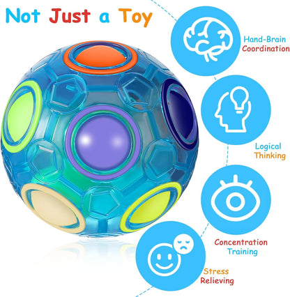 12 Pack Rainbow Puzzle Magic Ball With 2 Pcs Pouches - Fidget Toy for Boys and Girls, Speed Cube, Funny Stress Reliever for Kids, Teens and Adults (White)
