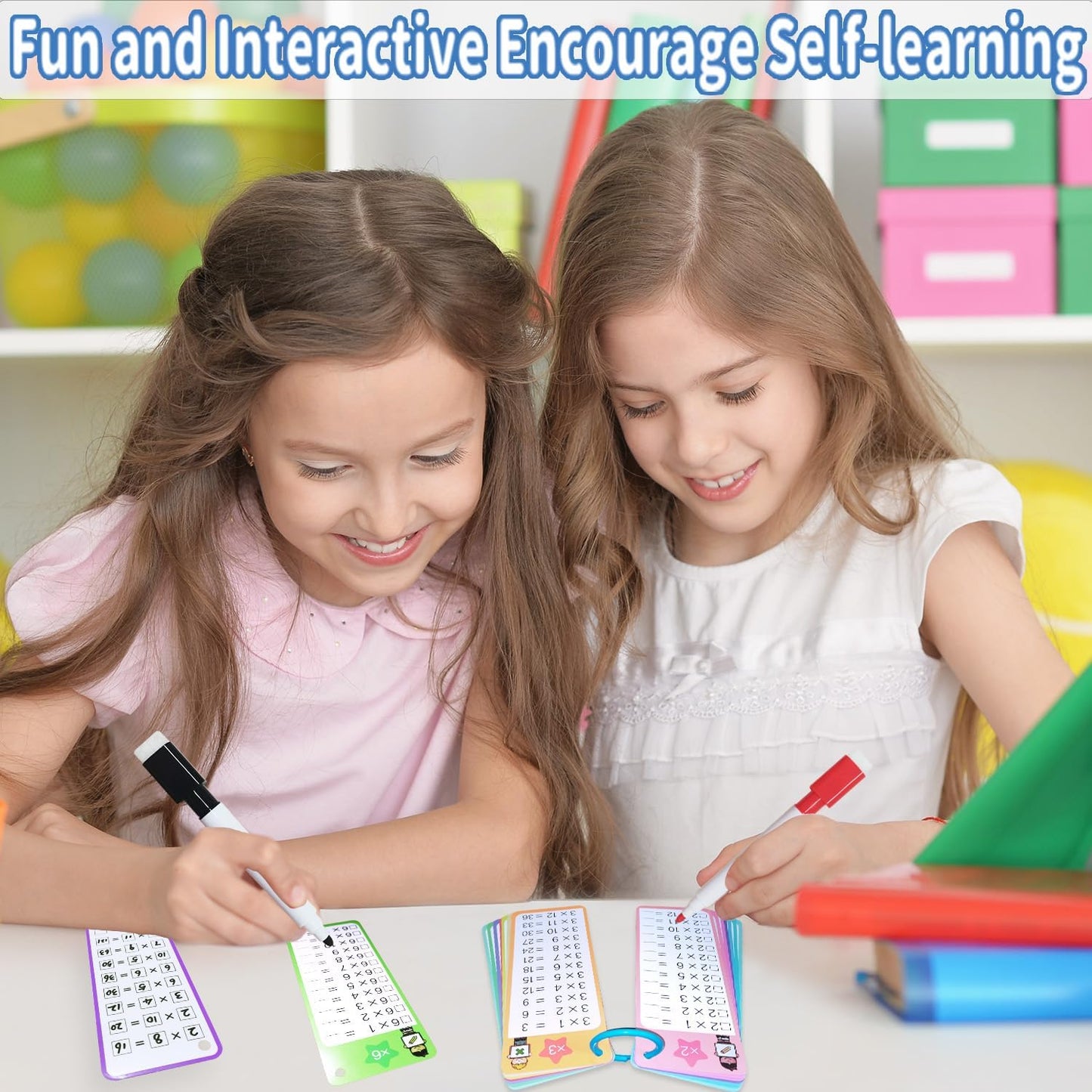 0-12 Multiplication Flash Cards, Large Educational Math, Times Table Flashcards Chart, with 15 Cards, 2 Dry Erase Markers, 1 Rings, Educational Multiplication for Classroom Home