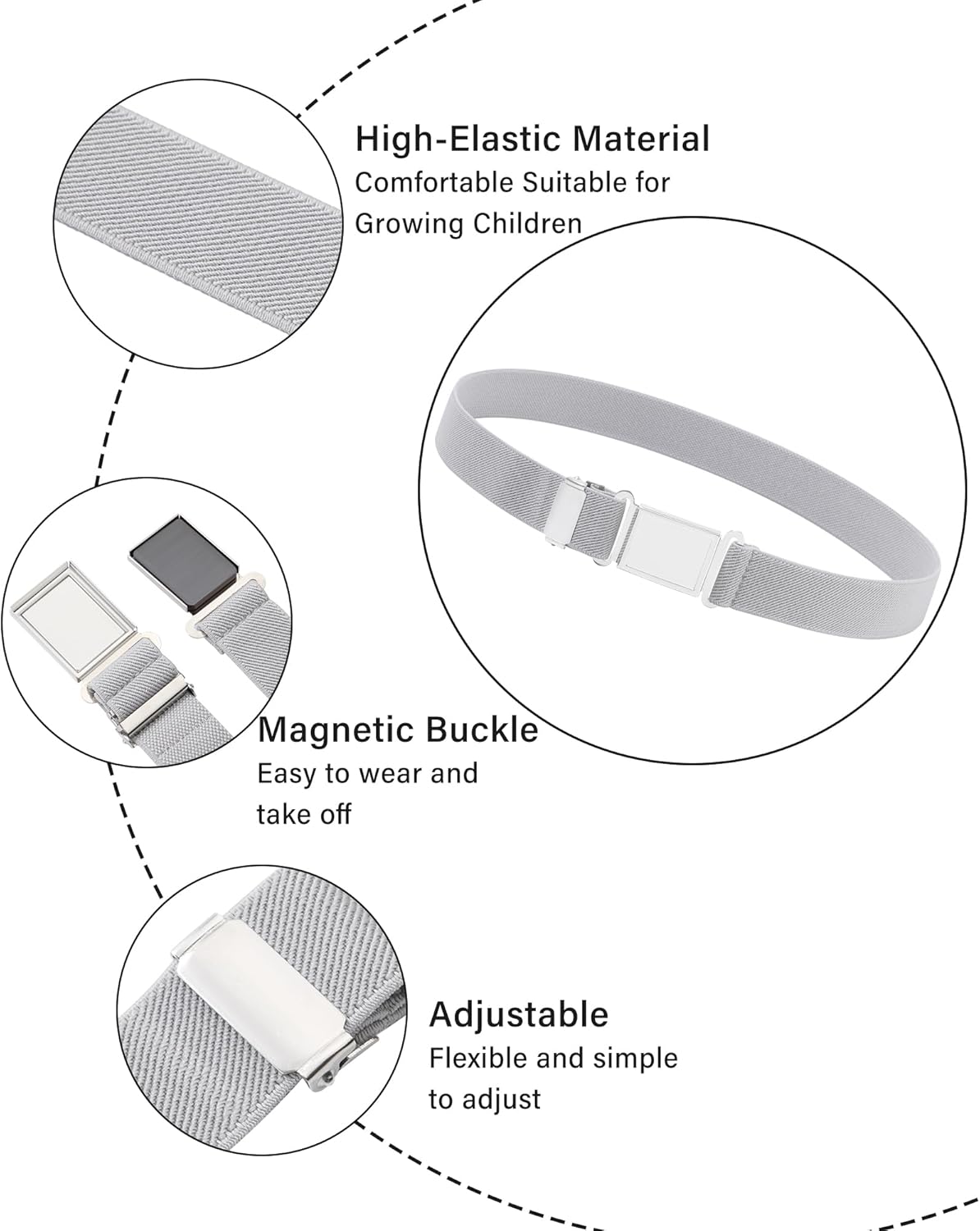 AWAYTR 3 PCS Kids Adjustable Magnetic Belts - Easy to Use Magnetic Buckle Belt for Boys and Girls