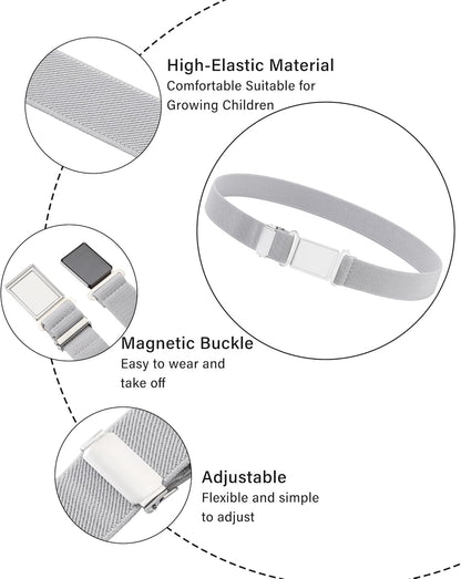 AWAYTR 3 PCS Kids Adjustable Magnetic Belts - Easy to Use Magnetic Buckle Belt for Boys and Girls