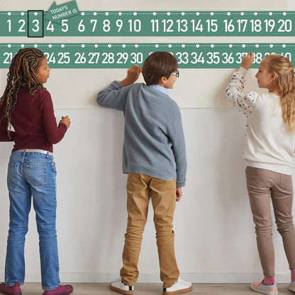 Number Line Bulletin Board -20 to 120 for Wall Classroom, Eucalyptus Leaf Green Bulletin Border Trim Decor, Eucalyptus Home-School Classroom Math Learning Supplies for Teachers Students