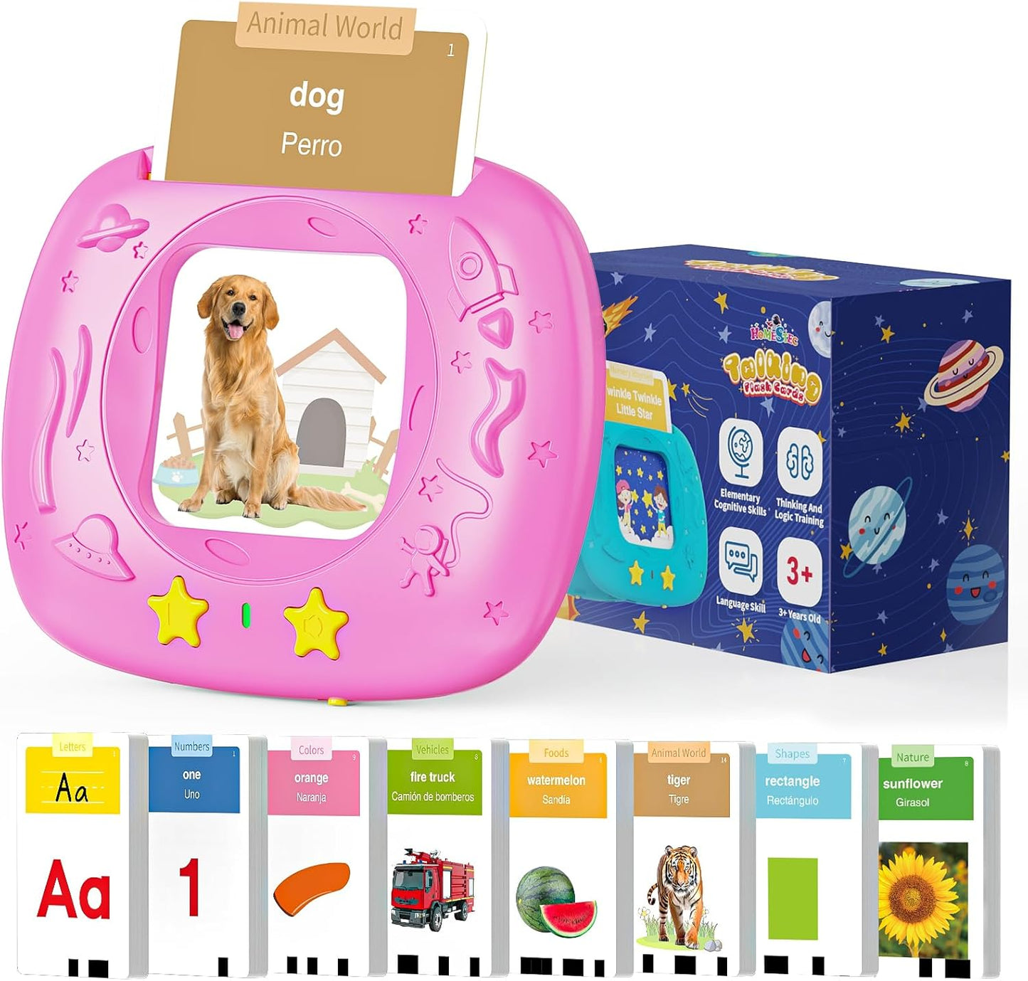 HOMESTEC Toddler Talking Flash Cards with American Accent and 288 Sight Words for Speech Therapy Learning Montessori Sensory Play for Boys and Girls Ages 3 to 6 Birthday Gifts (Pink)