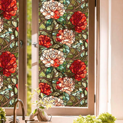 JOONOR Privacy Window Film Stained Glass Window Sticker Non-Adhesive Frosted Glass Film Decorative Magnolia Flower Pattern Static Cling Decals for Home UV Blocking/Heat Insulation 17.7 x 39.4 Inch