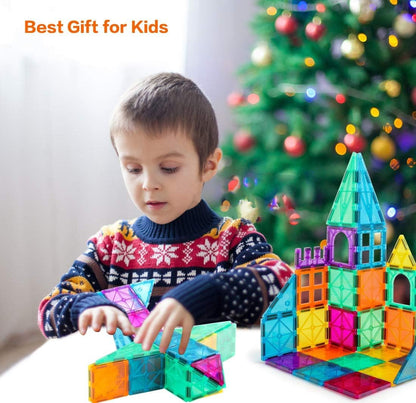 Magnetic Tiles, 96PCS Magnetic Block Toddler Toys with 2 Cars, 3D Clear Magnet Building Tiles Set, STEM Educational Toys for Kids 3-9 Years