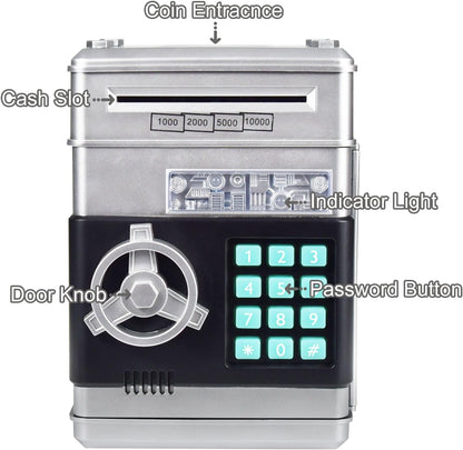 HUSAN Piggy Banks Money Banks for Kids, Electronic Password Code Money Banks ATM Banks Box Coin Bank for Children Boys and Girls (Grey Bue)