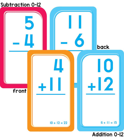 School Zone Math 1-2 4-Pack Flash Cards: 224 Cards, 1st Grade, 2nd Grade, Addition 0-12, Subtraction 0-12, Numbers 1-100, Math War Card Game, Numerical Order, Skip Counting, Ages 4+