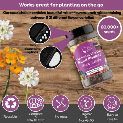 Mini Wildflower Seed Shaker - Save The Bees Seed Mix, by GevaGrow | 80,000+ Seeds | Pollinator & Bee Attracting Flower Seeds Bulk for Planting in Pots & Outdoor Gardens | 2 Ounce